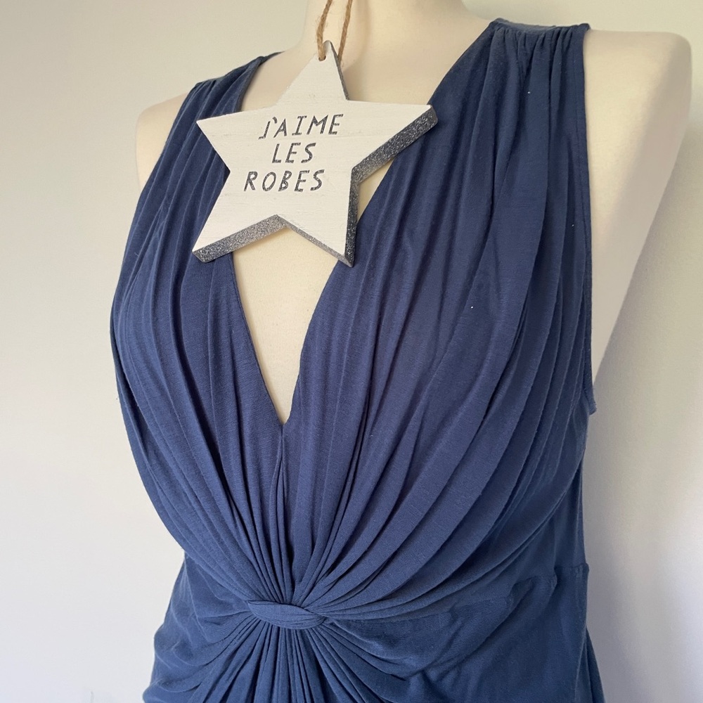 BCBGMaxAzria Cerulean Blue Sheath Midi Dress with Plunge Neckline